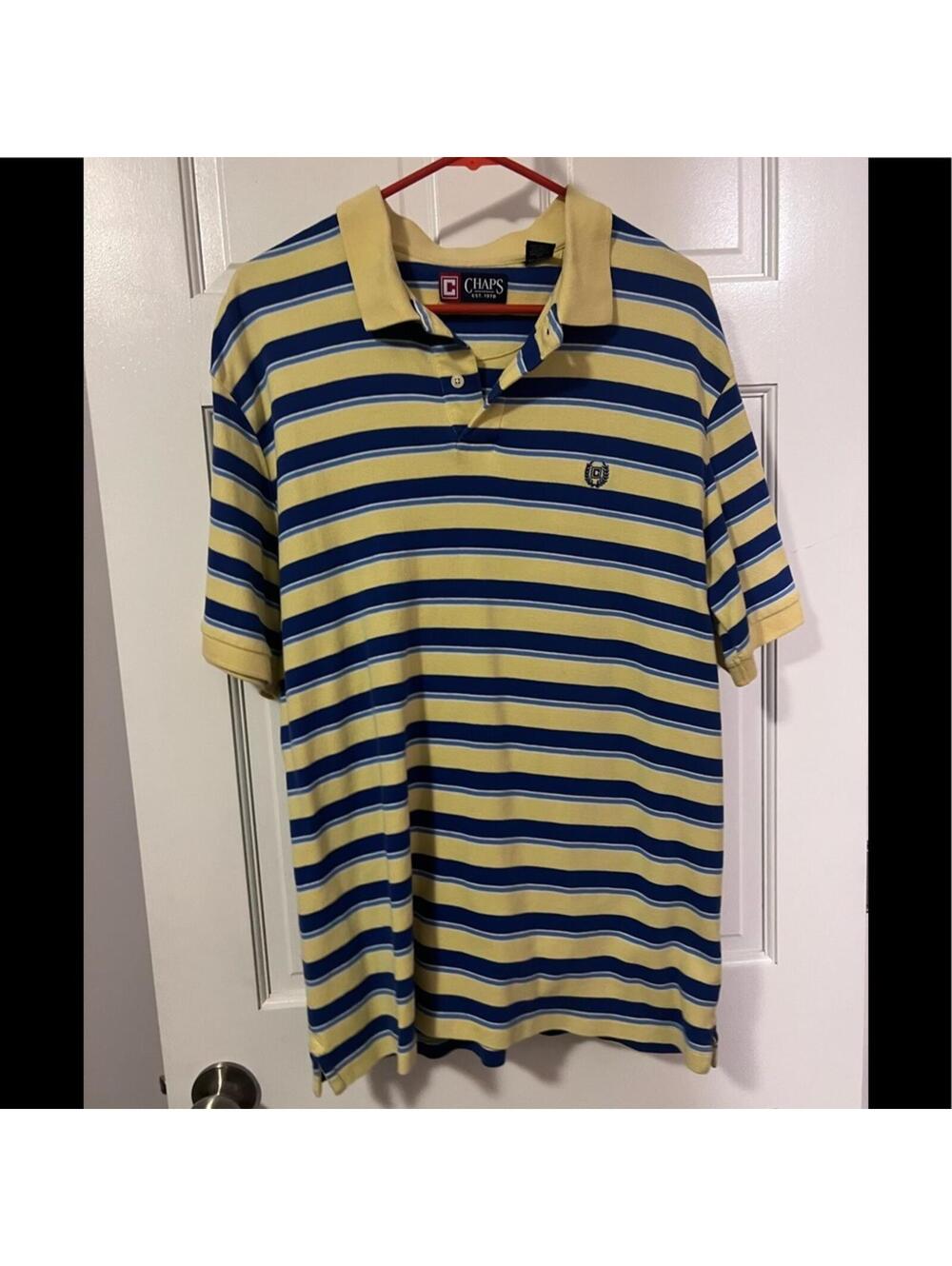 Chaps XL Yellow and Blue Striped Polo Shirt